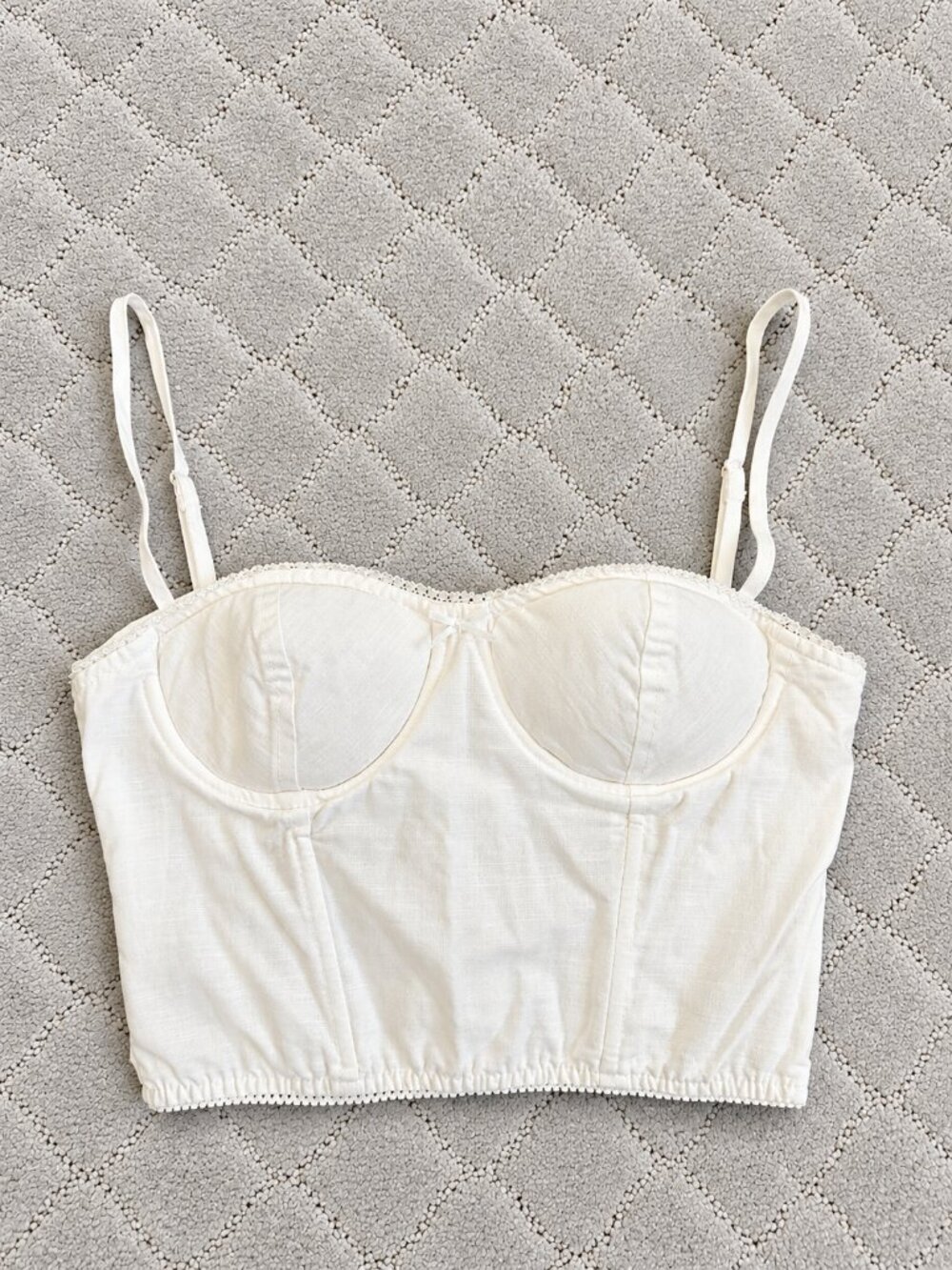 White Linen Padded Bustier Corset Crop Top Sweetheart Neckline Size S